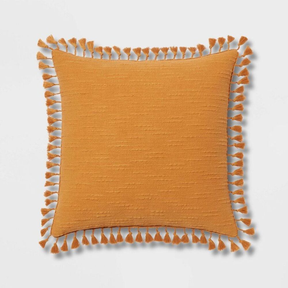 26"x26" Euro Textured Slub Tassel Throw Pillow - Dark Gold